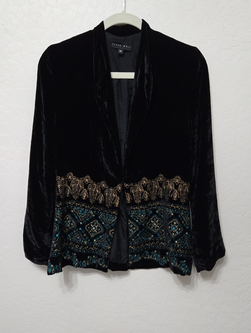 Ilana Wolf Black Sparkle Beaded Velvet Jacket Size Medium
